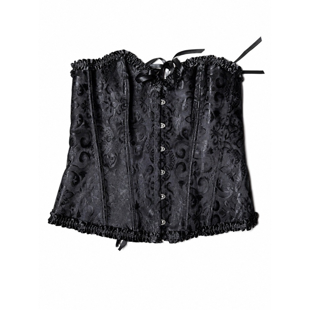 Black Floral Corset Top 3XL Lace Up Boned Bustier Goth Steampunk Plus Size Waist